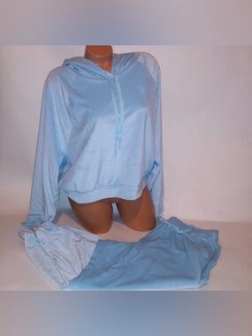 Victoria's Secret Ribbed Corduroy Hooded Velvet Powder Blue Jogger Set